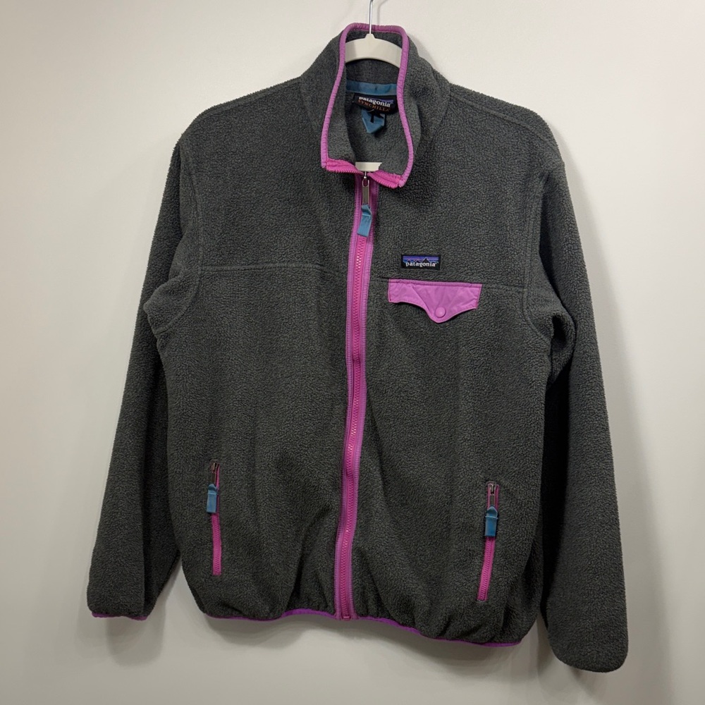 Patagonia Women’s Synchilla Snap -T full zip grey purple jacket size large